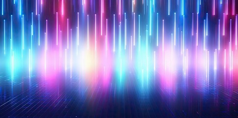Abstract Background with Glowing Neon Lines and Grid Pattern