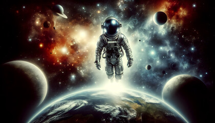  astronaut floating in space, earth planet in the background ai generated.