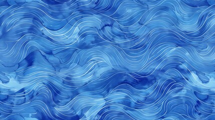 Fototapeta premium Blue seamless background with watercolor waves. Abstract waves in blue colors. Sea pattern.