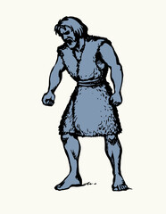 Vector drawing. Ancient man with clenched fists