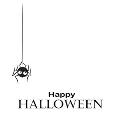 Happy Halloween poster with cute hanging spider, holiday lettering. Vector illustration. Template for party banner, invitation, greeting card and celebration announce