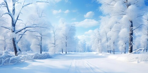 Snowy Forest Path Winter Landscape Illustration