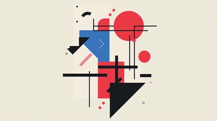 An abstract geometric design featuring simple shapes in bold colors.