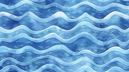 Obraz premium Blue seamless background with watercolor waves in blue colors. Sea pattern.