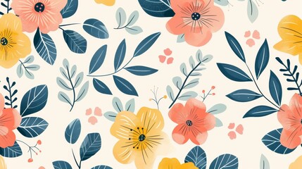 Flowers, leaves, and branches. Cute seamless pattern with vintage background. Great for fabric, wrapping, textiles, wallpapers, apparel, or whatever you can think of.