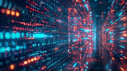 Fototapeta premium A virtual-reality world technology is created by Global Digital World by creating futuristic computer code. An animation of the cyberspace world is created by Global Digital Server.