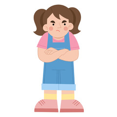 Little girl feeling angry and upset illustration