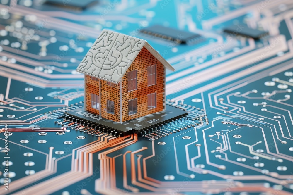 Poster image of a high-resolution close-up of a microchip with a brain texture overlay, symbolizing the int