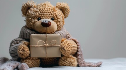 **Teddy bear holding a present for Teddy Bear Day mockup isolated on white background