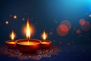 Diwali, Deepavali or Dipavali Indian festival of lights, background with with gold diya lamps
