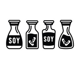 soy sauce bottle product icons symbol vector design illustration black white color set