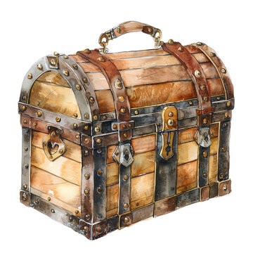 Vintage wooden treasure chest, intricately designed with metal accents, evoking adventure and mystery. Perfect for historical and fantasy themes.