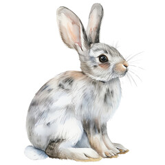 Obraz premium Watercolor illustration of a cute rabbit with detailed fur, capturing the soft and delicate features of the animal in a seated pose.