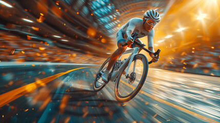 Indoor velodrome cycling race, fast motion