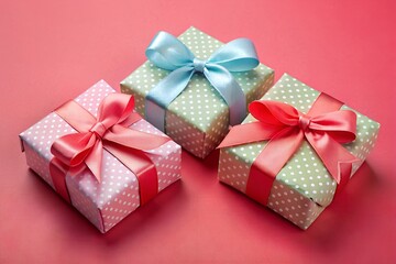 several gift boxes, pastel colors, on the studio background