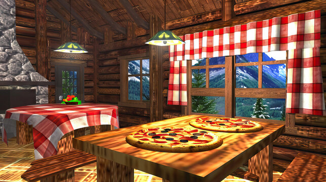 Mountain Hut Delight: Savory Pizzas Served in a Cozy Alpine Chalet