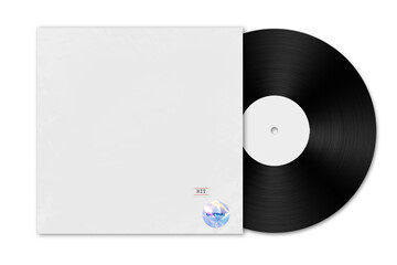 Vinyl Disk Record and Cover mockup template with Transparent plastic wrap texture. Template...