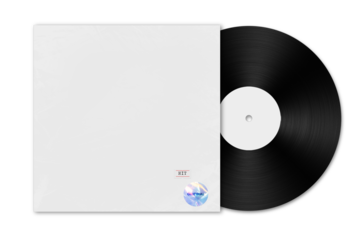 Vinyl Disk Record and Cover mockup template with Transparent plastic wrap texture. Template realistic retro design for entertainment advertising, music studio branding