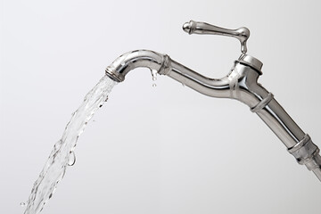 Image of water tap on white background. Water-related topics. Renewable energy. Water shortage. Contaminated water.
