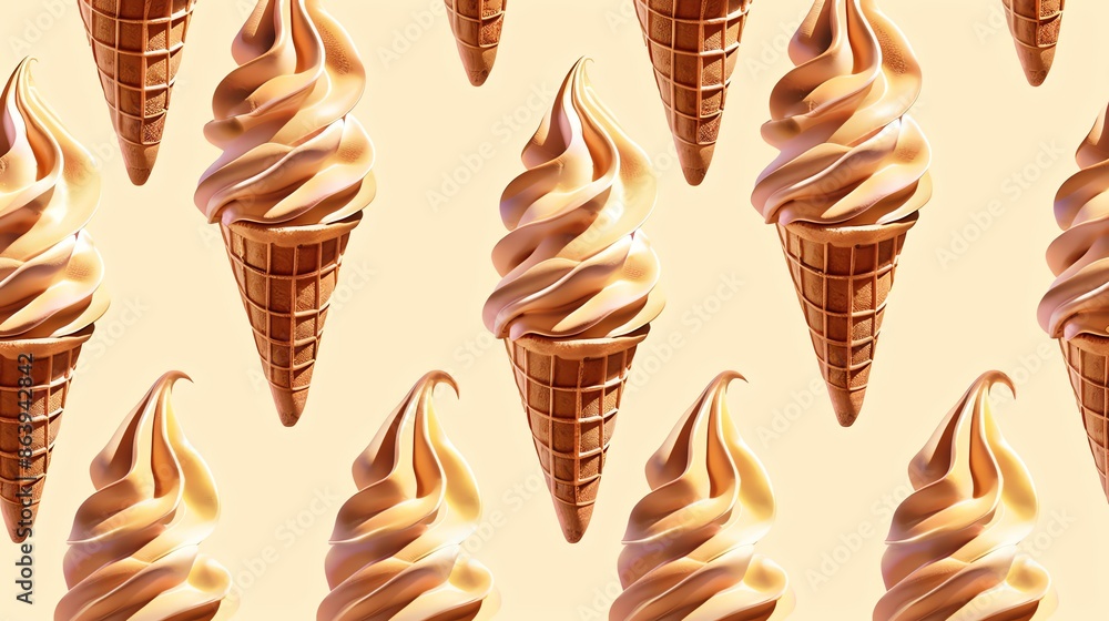 Poster a seamless pattern of soft serve ice cream cones.