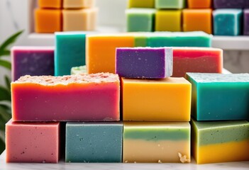 vibrant rainbow soap bars arranged bathroom shelf, lgbtq, pride, colorful, love, equality, colored, display, beauty, cleansing, decorative, assortment, hygiene