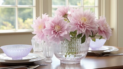 Elegant wedding table with beautiful flowers, sparkling glassware, and wide space for text