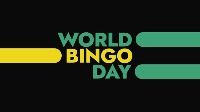 World Bingo Day colorful motion graphics seamless loopable text animation on black or white background great for celebrating world bingo day in june