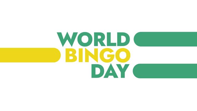 World Bingo Day colorful motion graphics seamless loopable text animation on black or white background great for celebrating world bingo day in june