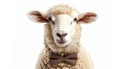 Obraz premium A sheep wearing a bow tie, looking directly at the camera.