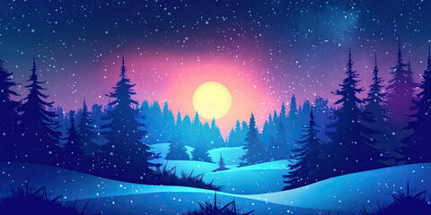 Fototapeta premium Winter Solstice Vector: A Graphic Design of the Winter Solstice, Signifying the Longest Night of the Year.