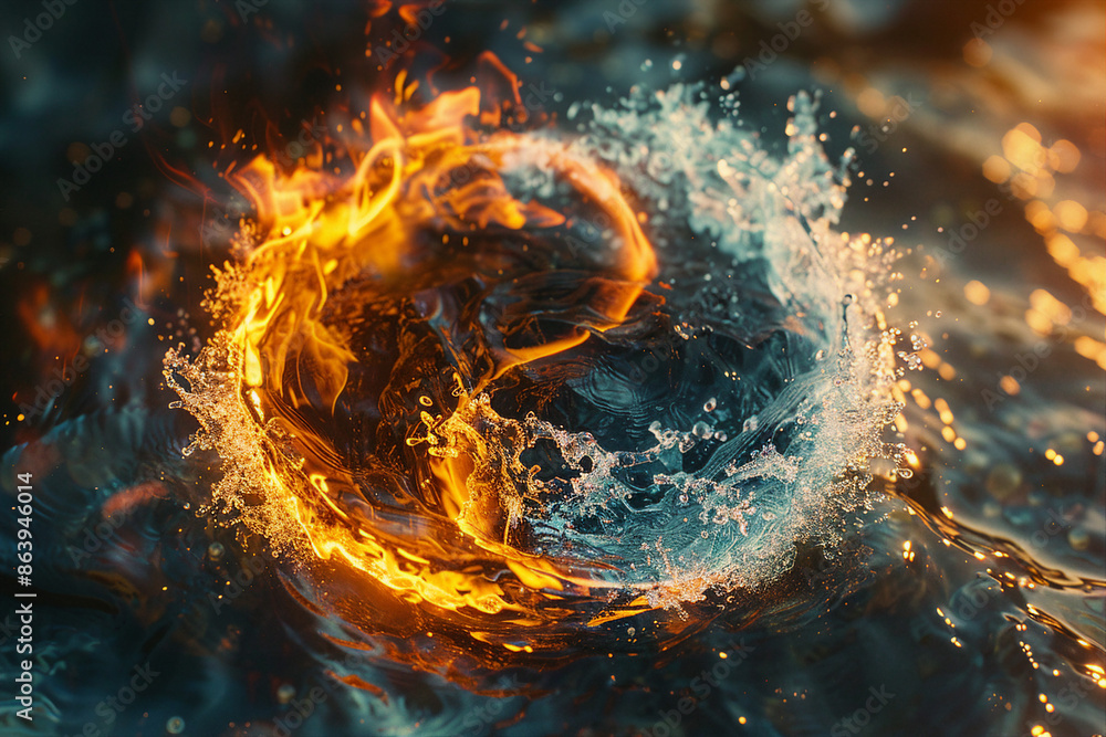 Aufkleber created with generative ai technology image of two natural elements fire and water