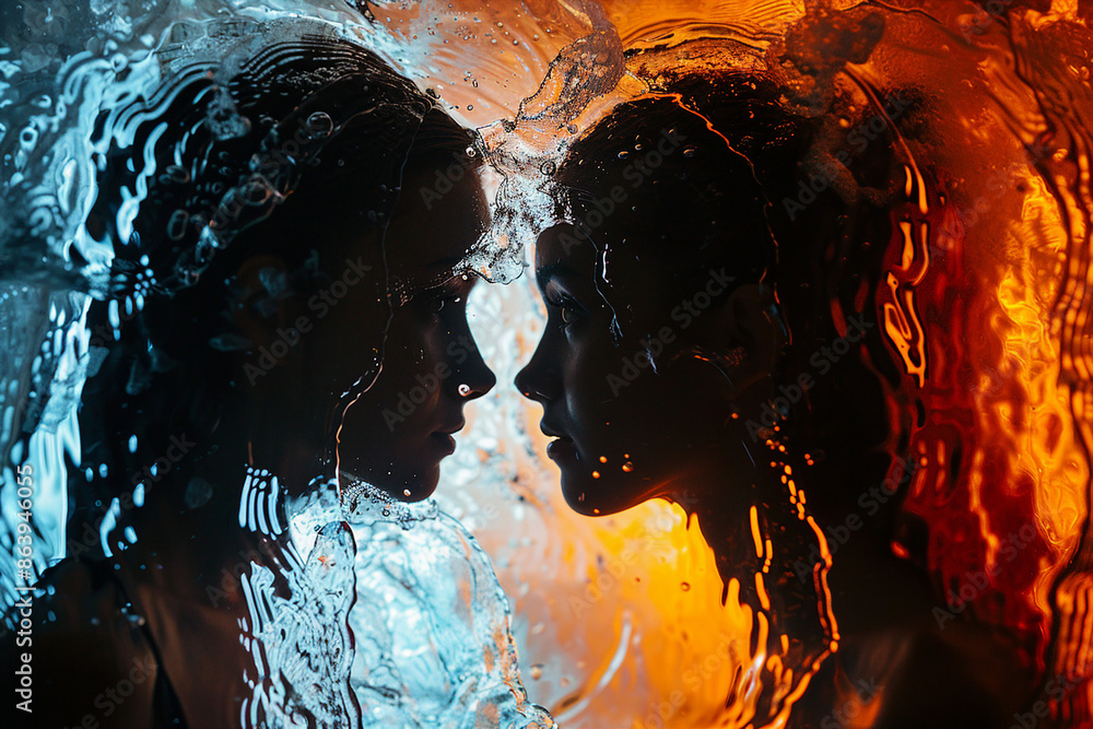 Poster created with generative ai technology image of two natural elements fire and water