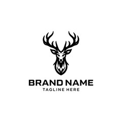 Horned Deer Logo Template Design. Simple Vector of Deer Head. Suitable for Hunting and Outdoor Activities Logos.