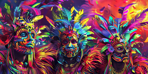 Carnaval de Tenerife: A Colorful Artwork of the Carnival of Tenerife, Featuring Elaborate Costumes and Parades