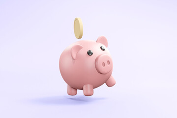 3D Render of Floating Piggy Bank, Coins, and Saving Concept
