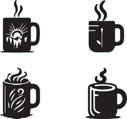 Set of coffe mug silhouette vector illustration.