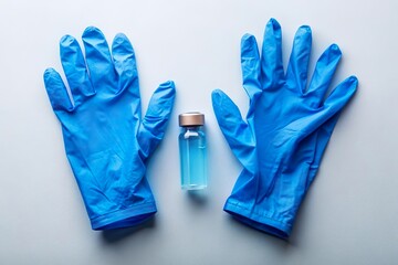 disposable glove and chemical vial. Lab safety equipment