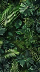Background images of a beautiful nature scene of a vertical garden with tropical leaves. Illustration of a mural wallpaper.