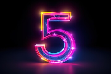 Abstract sports Light out technology and with number 5 glowing in the dark, pink blue neon light Hitech communication concept innovation background