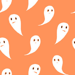 Vector seamless pattern with cute flying ghosts