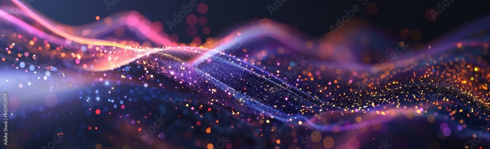 Poster stock illustration of futuristic technological abstract lines and grids in virtual space.