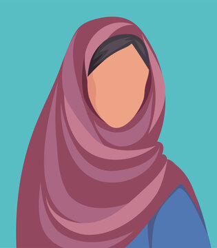 Vector portrait of a Muslim woman girl no face. Woman in hijap headscarf. Flat vector avatar icon for social networks