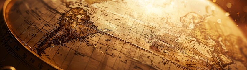 Antique globe with detailed maps, sepia tones, vintage style, realistic illustration