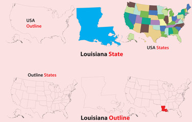 Obraz premium Louisiana map vector of usa, Louisiana line map, Louisiana with city map, Louisiana outline map