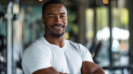 Obraz premium A smiling black man in a gym.