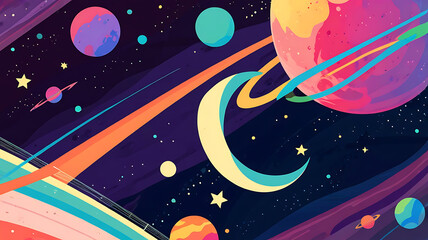 Naklejka premium Abstract Retro Colors and Style, Planet, Moon, Stars. Retro Space Poster Template. Abstract style Cosmic Background