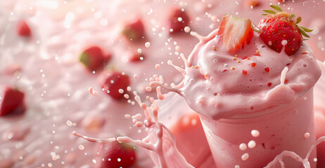 Refreshing Strawberry Smoothie Splash with Fresh Strawberries and Creamy Texture