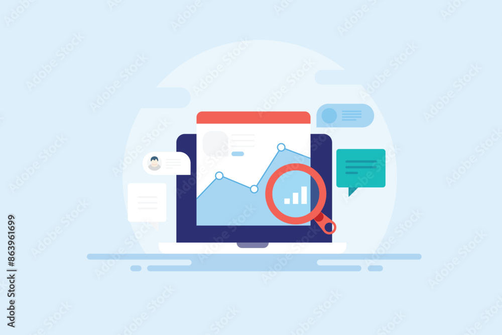 Poster keyword performance and monitoring organic traffic, seo data analytics on web dashboard, information