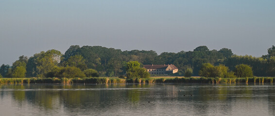 Belgium, Harchies - June 26, 2024 : beautiful view of the Harchies marshes