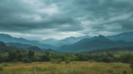 Scenic sight of the mountains during overcast weather